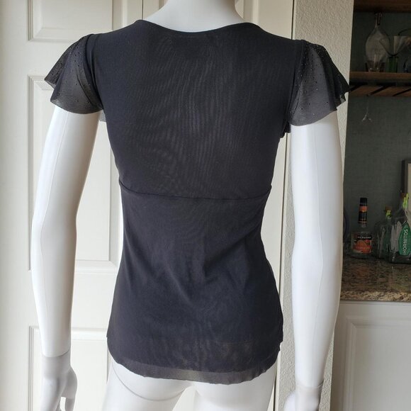 black y2k short sleeve v neck mesh top - Picture 2 of 8